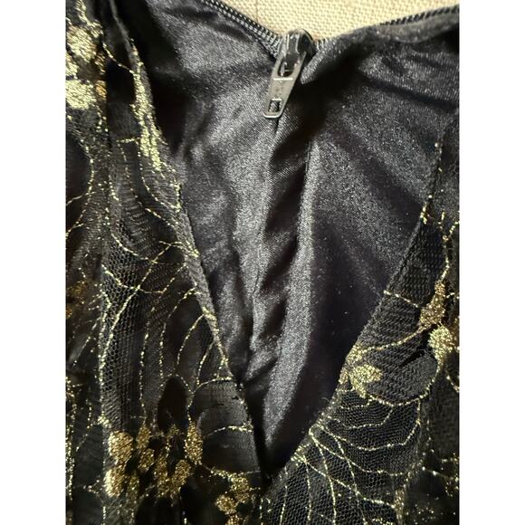 Vintage Lillie Rubin 70s Black & Gold Lace Party Dress Size X-Small - Picture 4 of 5